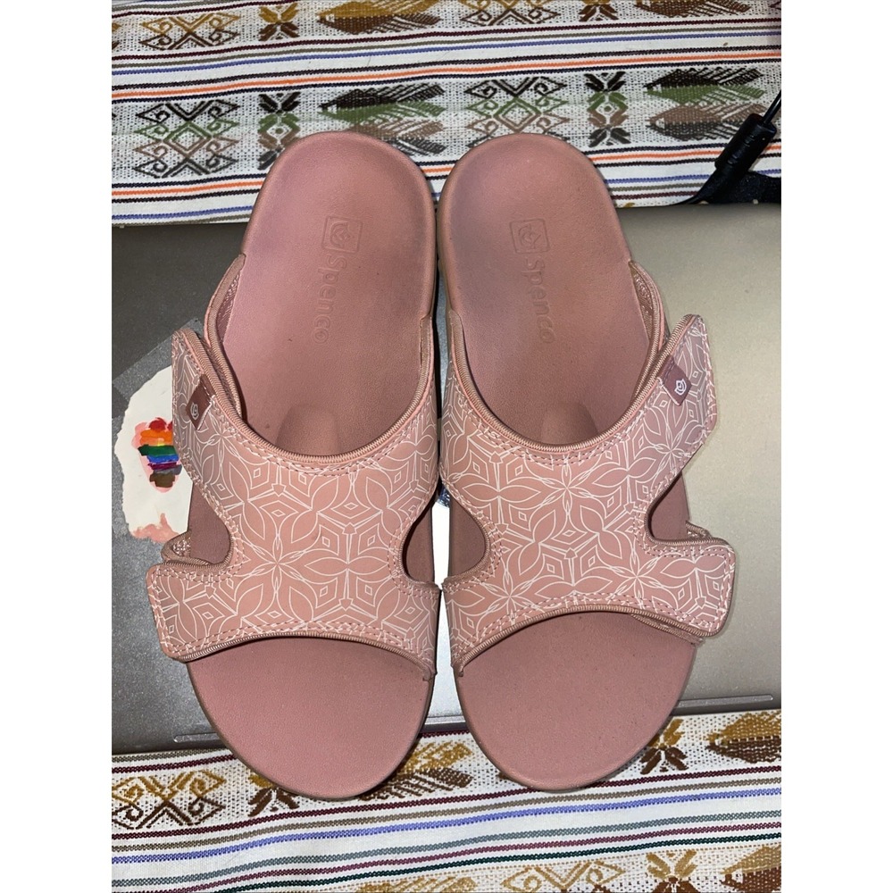 Spenco Kholo Wave Slide Sandals Adjustable‎ Orthotic Arch Rose Patterned 9 EU40
